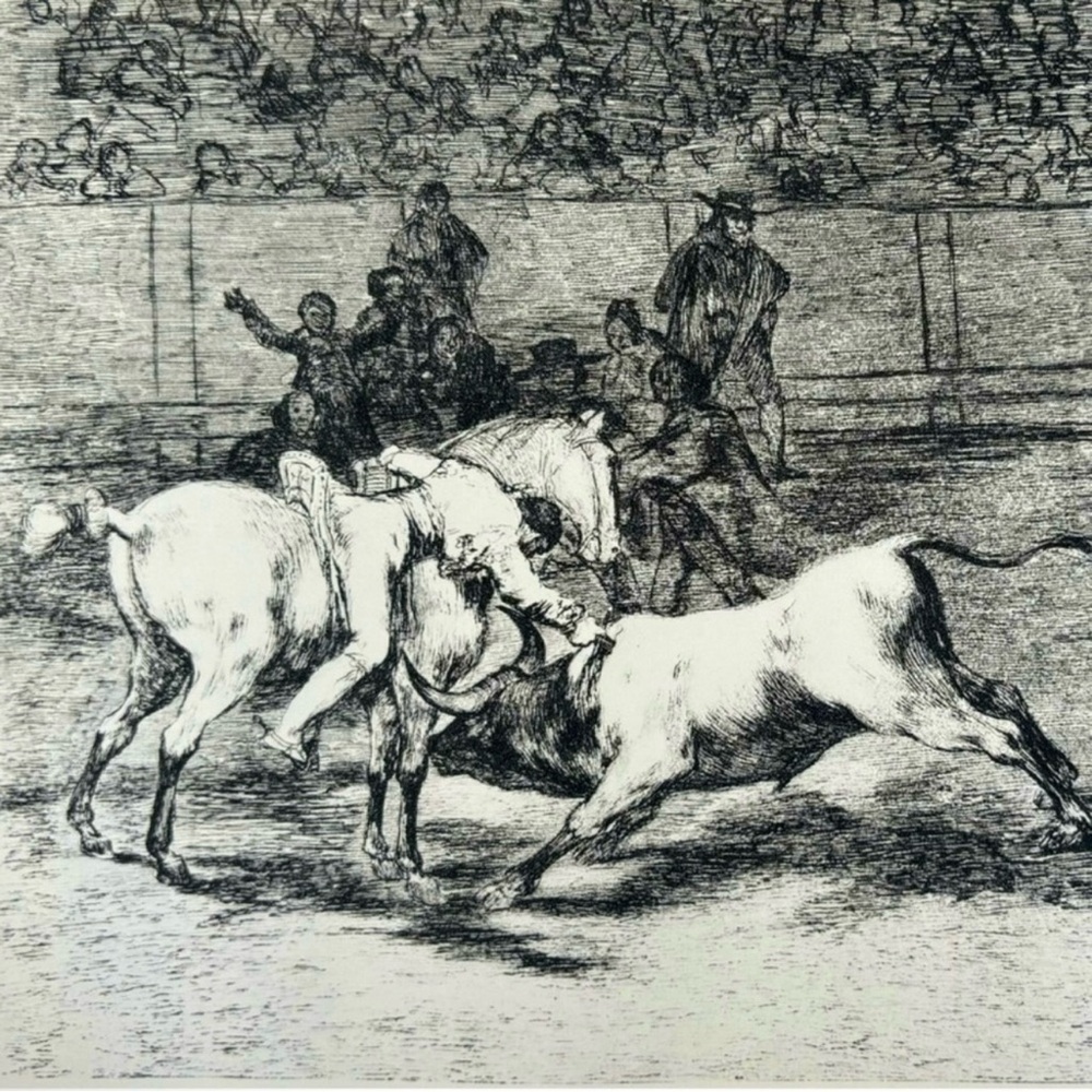 MARIANO CEBALLOS, THE INDIAN Original Antique Vintage Fine Art GOYA Spain Print